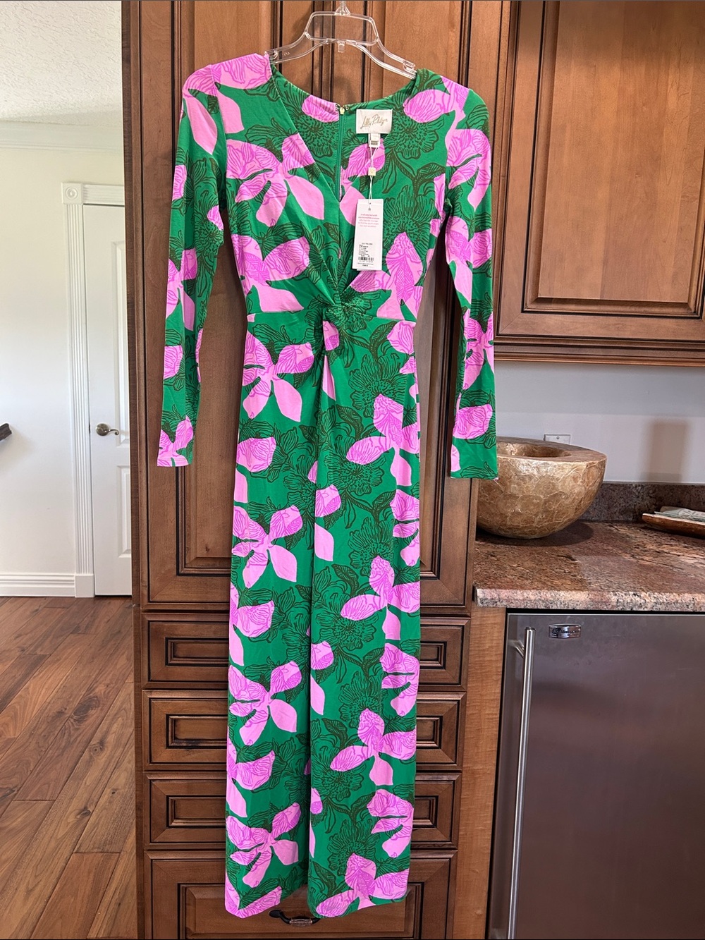 Lilly Pulitzer Green and Pink Floral Maxi Dress